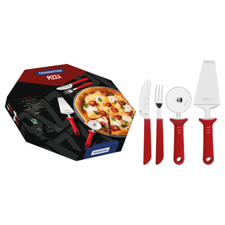 Kit Pizza Tramontina com Lâminas em Aço Inox e Cabos de Polipropileno Vermelho 14 Peças