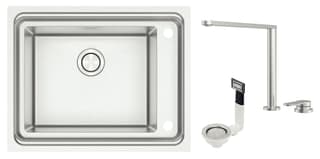 Cuba de Sobrepor Tramontina Design Collection Workstation Quadrum Deep 50 em Aço Inox com Válvula Ø 4 1/2" com escape e Misturador Hidden