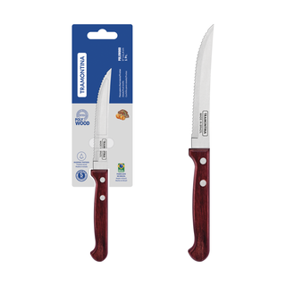 Faca para Churrasco e Frutas Tramontina Polywood com Lâmina em Aço Inox e Cabo de Madeira Tratada Vermelho 5"