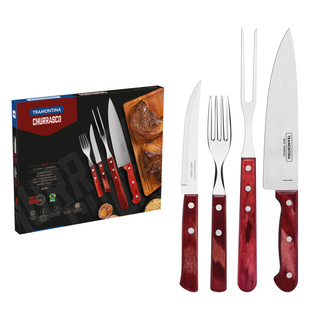 Kit para Churrasco Tramontina em Aço Inox com Cabo Vermelho Polywood 14 Peças