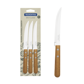 Conjunto de Facas para Churrasco e Frutas Tramontina Dynamic com Lâminas em Aço Inox e Cabos de Madeira Natural 03 Peças