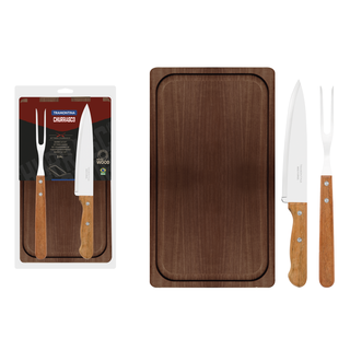 Kit para Churrasco Tramontina com Lâminas em Aço Inox e Cabos em Madeira Natural 3 Peças