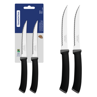 Conjunto de Facas para Churrasco Tramontina Felice com Lâminas em Aço Inox com Fio Microsserrilhado e Cabos de Polipropileno Preto 02 Peças