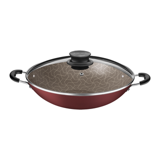 Wok Tramontina Paris em Alumínio com Revestimento Interno e Externo em Antiaderente Starflon Max Vermelho com Tampa de Vidro 32 cm 4,4 L