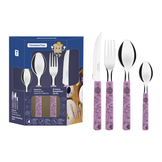 Faqueiro Tramontina Groovy Breakfast com Lâminas de Aço Inox e Cabos de Polipropileno Lavanda 16 Peças