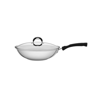 Wok Tramontina Astro Silicone em Aço Inox com Fundo Triplo e Tampa de Vidro 28 cm 3,3 L