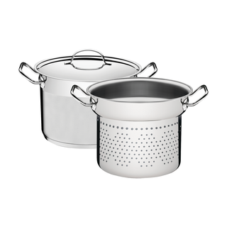 Jogo Cozi-Pasta Tramontina Professional em Aço Inox Fundo Triplo com Tampa Plana Detalhe Satinado 2 Peças 24 cm