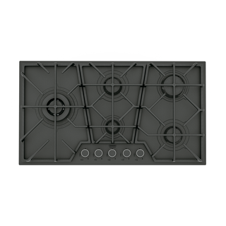 Cooktop a Gás Tramontina Penta Full Glass Black Series 5GG B 90 em Ferro Fundido Preto Fosco