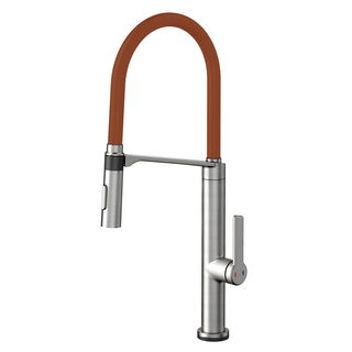Monocomando de mesa para cozinha Doc Vox inox escovado com mangueira corten