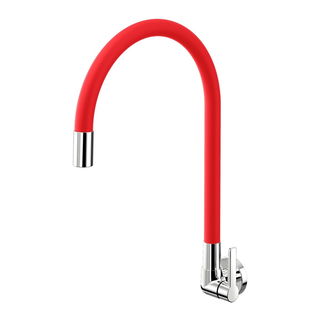 Torneira bica alta de parede para cozinha Galiflex cromado/vermelha