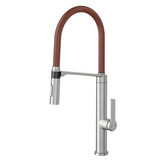Monocomando DOC Inox Escovado com mangueira na cor corten.
