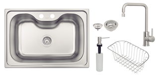 Cuba de Sobrepor Tramontina Morgana 60 FX em Aço Inox com Acabamento Acetinado com Misturador, Válvula, Dosador de Sabão e Cesto 69x49 cm