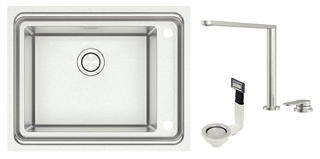 Cuba de Sobrepor Tramontina Design Collection Workstation Quadrum Deep 50 em Aço Inox com Válvula Ø 4 1/2" com escape e Misturador Hidden