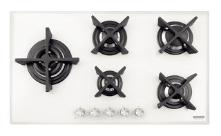 Cooktop a Gás Tramontina Design Collection Penta Glass Flat em Vidro Temperado e Trempes em Ferro Fundido com Acendimento Automático 5 Queimadores