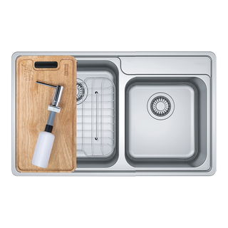 Cuba de Sobrepor Franke Bell BCX 620-42-35 Dupla em Aço Inox 86 x 48 cm com Acessórios