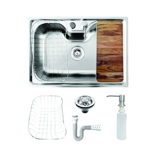 Cuba Küche 53x35 cm Gourmet Prime Inox Com Dosador, Cesto Aramado e Tábua de madeira