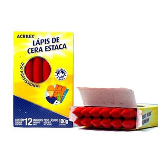 Giz de Cera Estaca Vermelho Acrilex Caixa com 12 Unidades