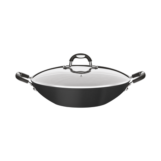 Wok Tramontina Mônaco Induction em Alumínio com Revestimento Interno e Externo Antiaderente Starflon Premium Preto com Tampa de Vidro 32 cm 4,5 L