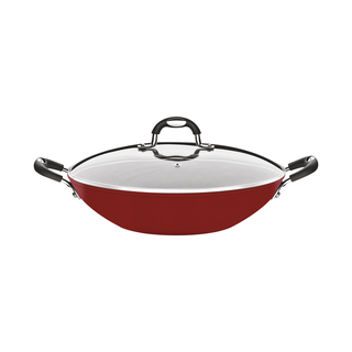 Wok Tramontina Mônaco Induction em Alumínio com Revestimento Interno Antiaderente Starflon Premium e  Externo Siliconado Vermelho 32 cm 4,5 L