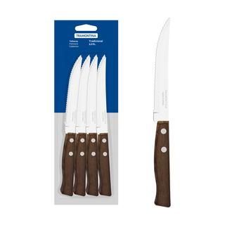 Conjunto de Facas para Churrasco e Frutas Tramontina Tradicional com Lâminas em Aço Inox e Cabos de Madeira Natural 12 Peças