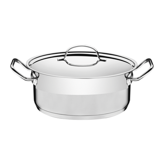 Caçarola Tramontina Professional Rasa em Aço Inox Fundo Triplo Com Tampa Plana Detalhe Satinado 24 cm 4,7 L