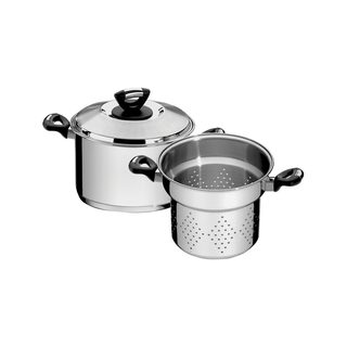 Jogo Cozi-Pasta Tramontina Solar Baquelite em Aço Inox Fundo Triplo com Alças Baquelite 2 Peças 20 cm